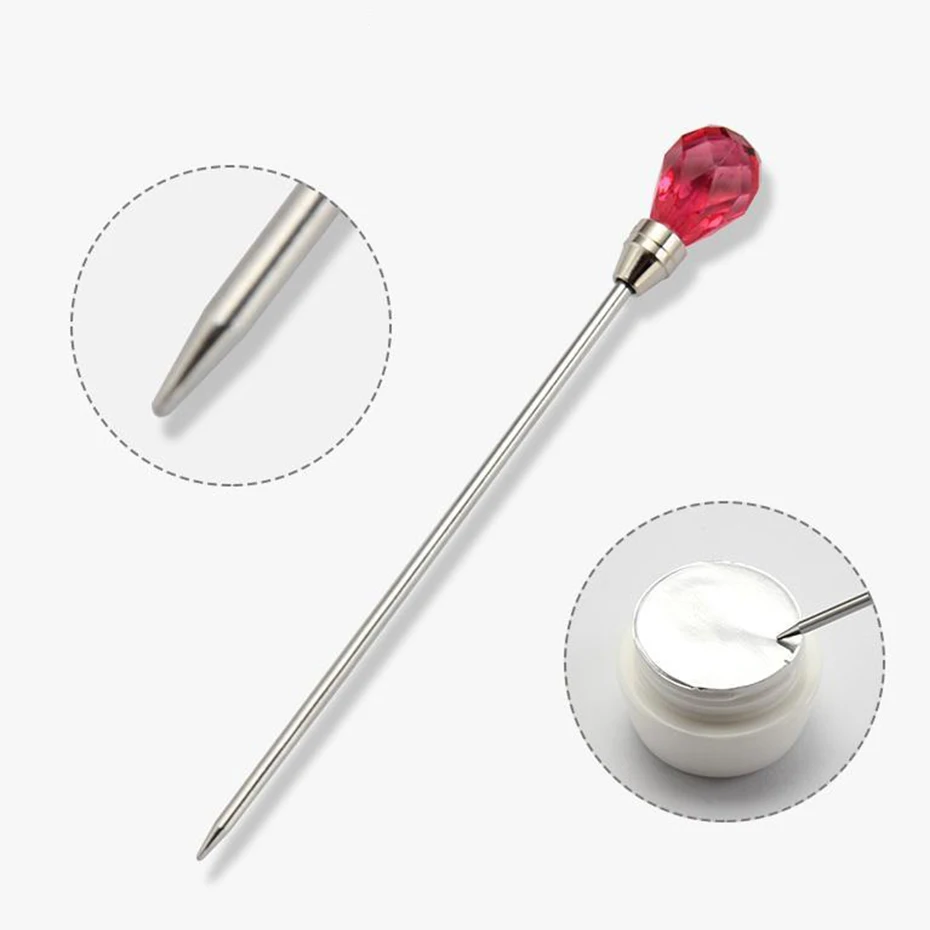 Stainless Steel Nail Art Stirring Rod Tool Powder Liquid Gel Spoon Nail Dotting Pen Diamond Head Needle Art Tool 3pcs