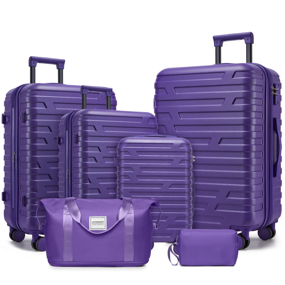 Ensemble de bagages 6 pièces violet raisin, valises rigides extensibles avec roulettes pivotantes et sacs de voyage 1 Ensemble de bagages 6 pièces violet raisin, valises rigides extensibles avec roulettes pivotantes et sacs de voyage 1