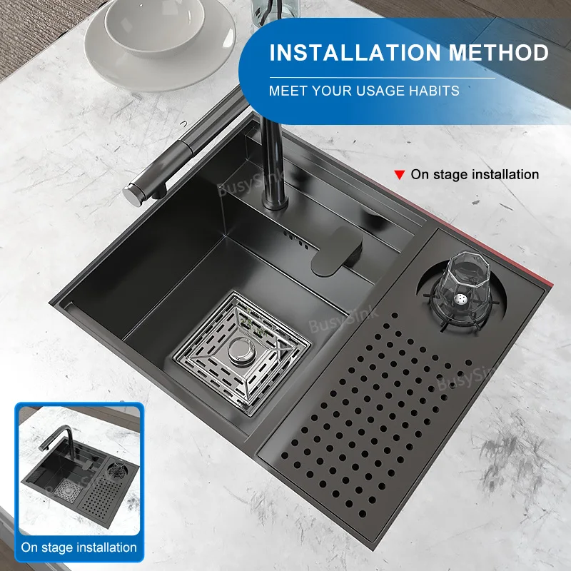 Hidden Cup Washer kitchen Sink Stainless Steel Small Bar Single Slot Washbasin Multifunctional With Cover Plate Dishwashing Pool