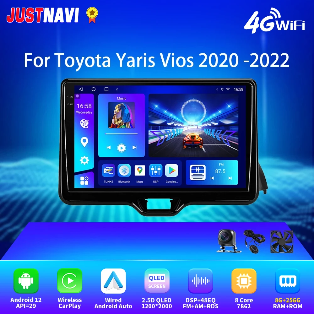 

JUSTNAVI 2K 2000*1200 Car Radio For Toyota Yaris Vios 2020 - 2022 Android Auto Carplay DSP RDS GPS Navigation 4G WIFI BT No DVD
