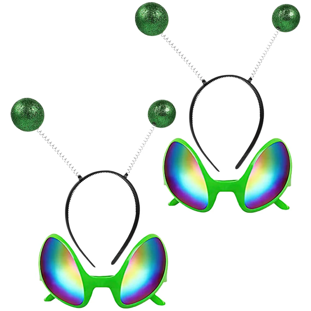 Alien Headband Glasses Set 4Pcs Party Costumes Accessories Rainbow Lens Eyewear Martian Antenna Adult Sunglasses Headwear