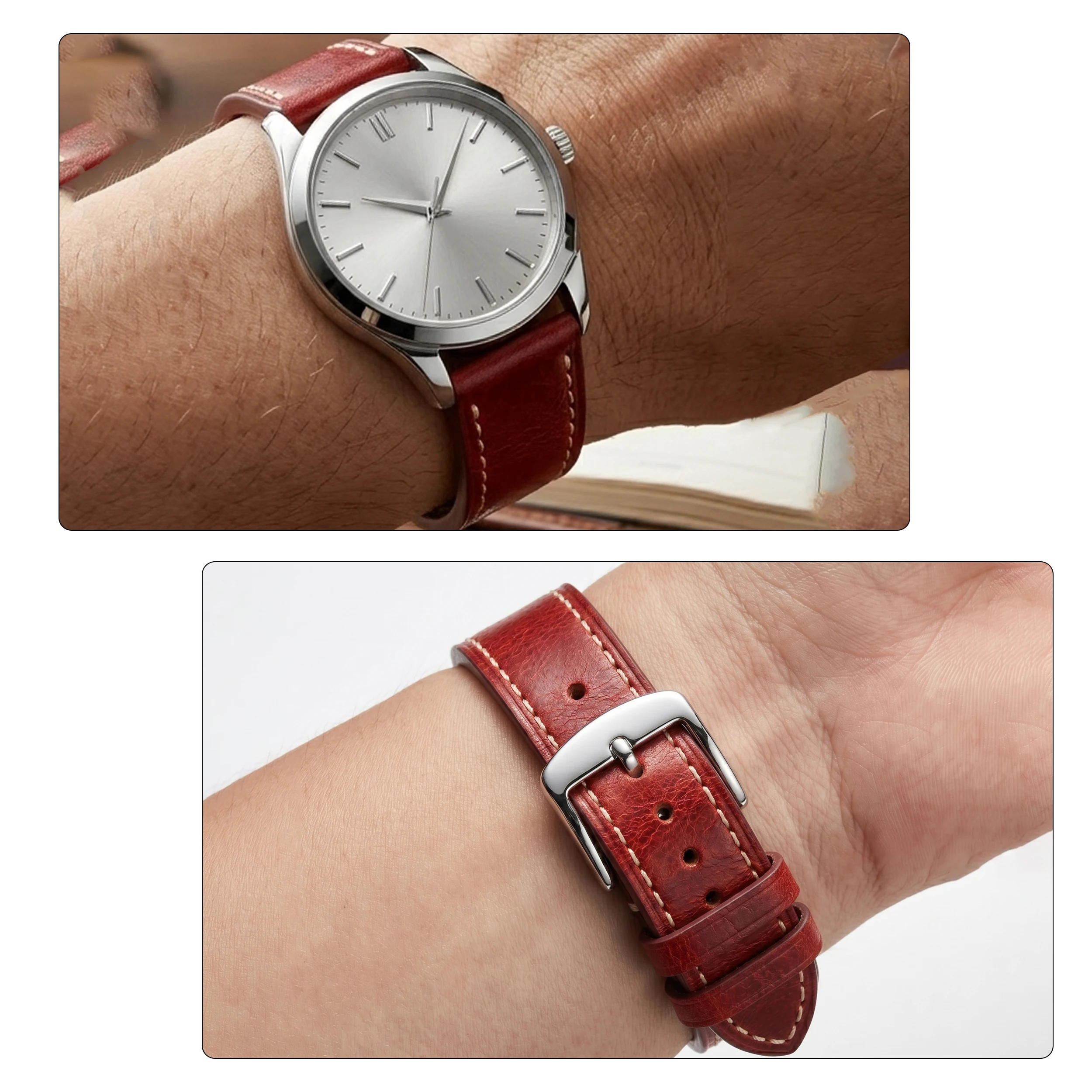 Elegant Vintage Oil Wax Leather Watch Strap - Soft Top Grain Leather Bracelet