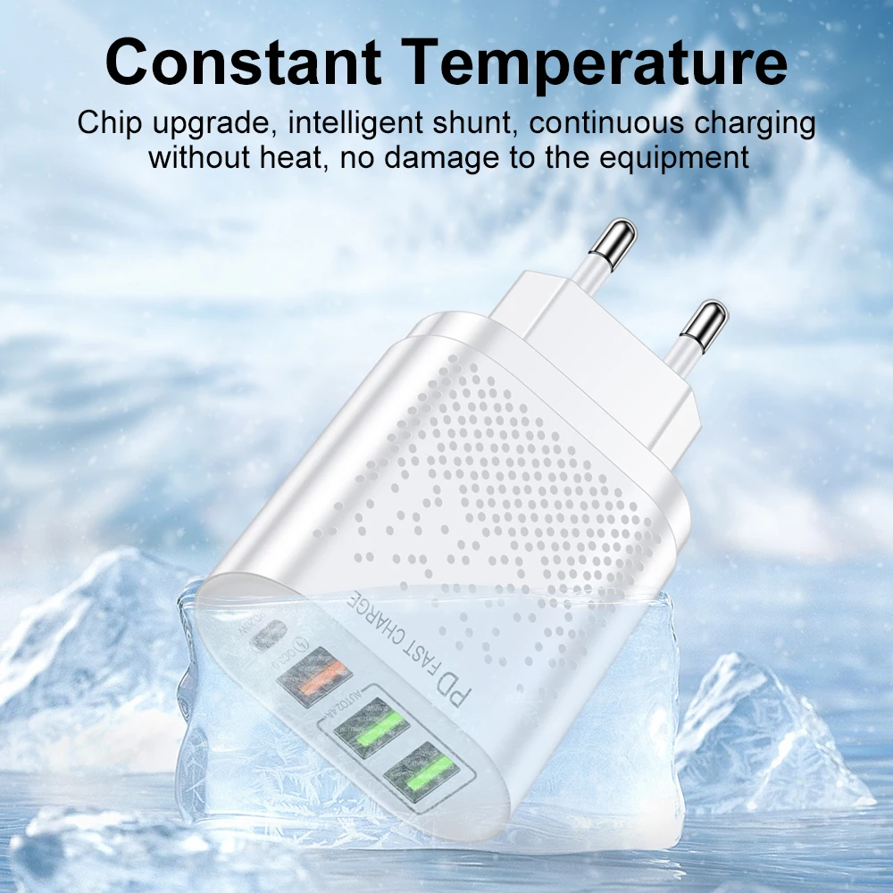 4 Port USB C Charger Travel Fast Charging Charger Tablet Laptop PD 20W Quick Charge 3.0 Wall Phone Adapter For iPhone 17 Xiaomi