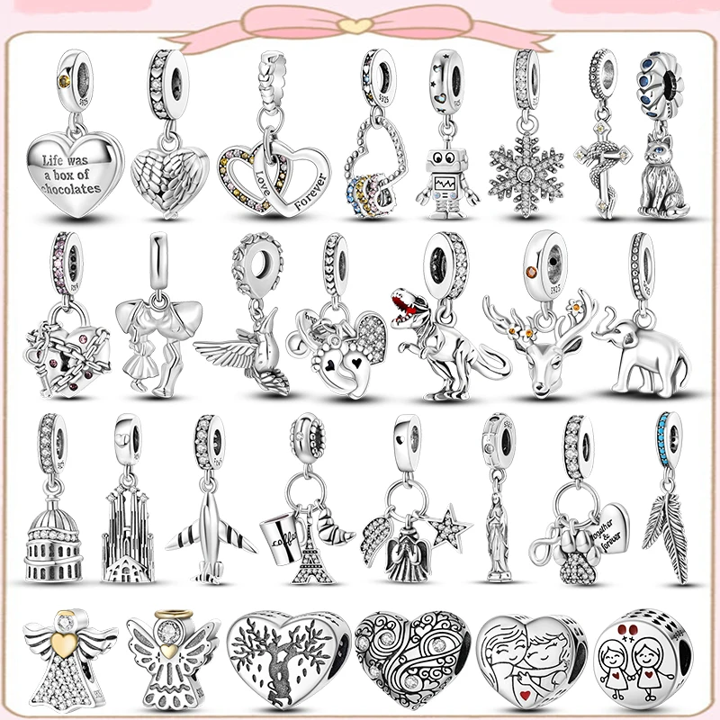 

925 Sterling Silver Sisters angel Owl Snowflake Bead Cat Dog Partner Charm plata de ley 925 For Original Bracelet Women Jewelry