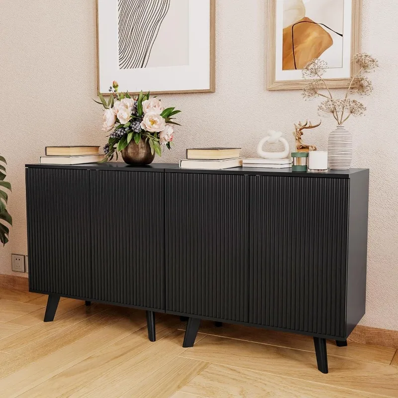

Modern Sideboard Table, Accent Storage Cabinet Credenza with 4 Fluted Doors ，kitchen cabinets，coffee table，living room cabinets