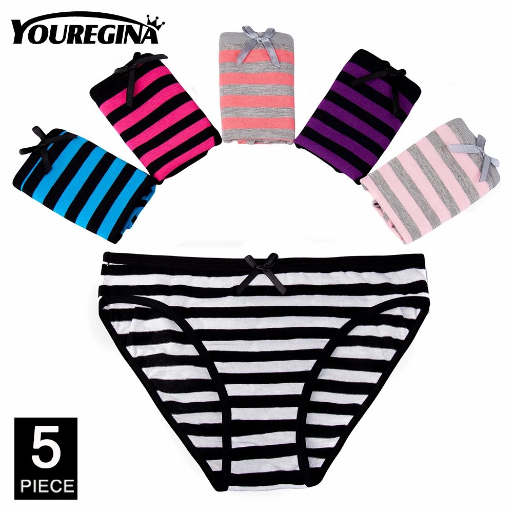 

Woman Underwear Panties Women Sexy Low Waist Cotton Striped Briefs Intimates Lingerie 5 Pcs/lot