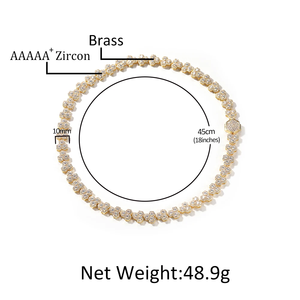 THE BLING KING 10mm HOENYCOMB CHAIN Necklace Prong Setting 5A Cubic Zirconia Choker HipHop Fashion Jewelry For Party Gift