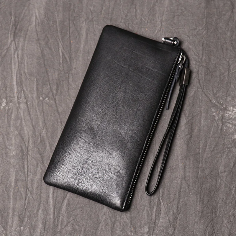 

New Style Genuine Leather Men's Clutch Women Cowhide Long Change Soft Thin Mobile Phone Bag