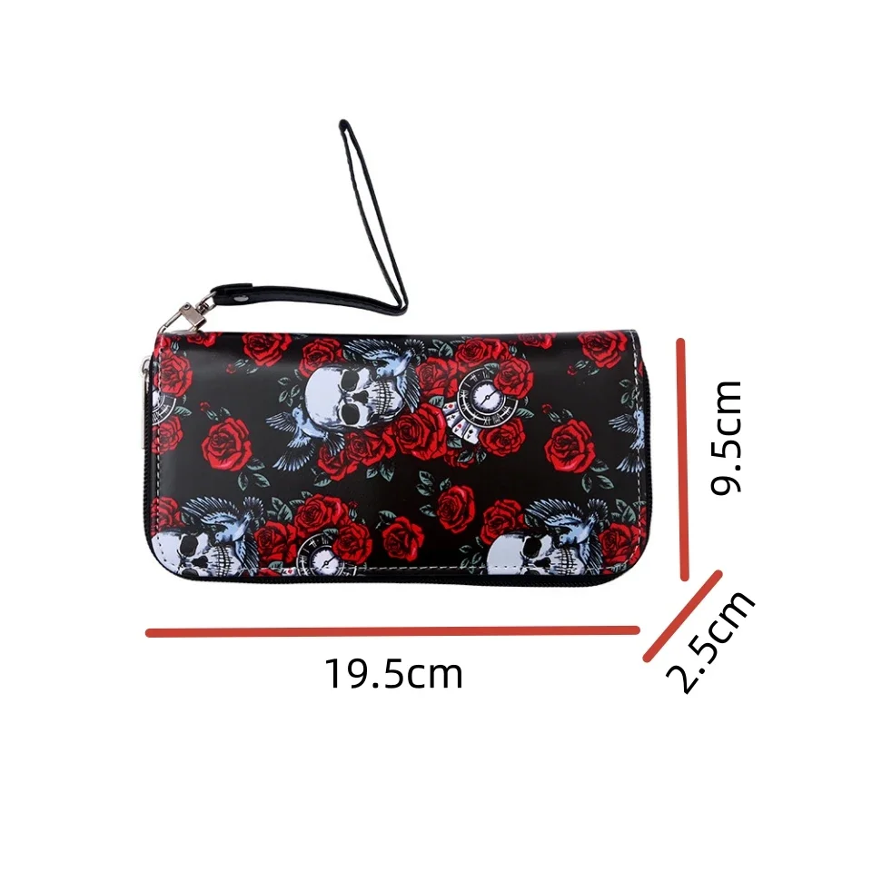 Wallet Color Rose Skull Long Wallet, Retro Skull Print Women's Clutch, Zipper Position Randomly 6