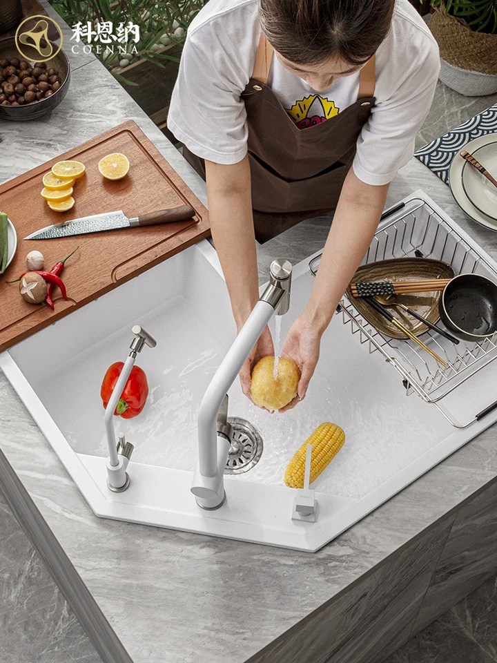 キッチン用l字型不規則なクォーツストーンスクエアシンク、野菜の洗面