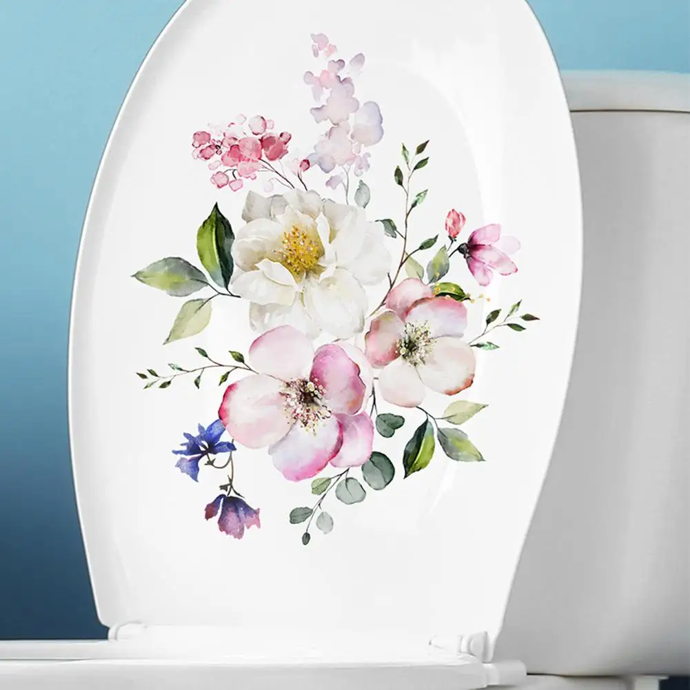 Bathroom Toilet Stickers PVC Toilet Lid Decal Modern Minimalist Flowers Pattern Self-adhesive Paintings For Bathroom Decorations