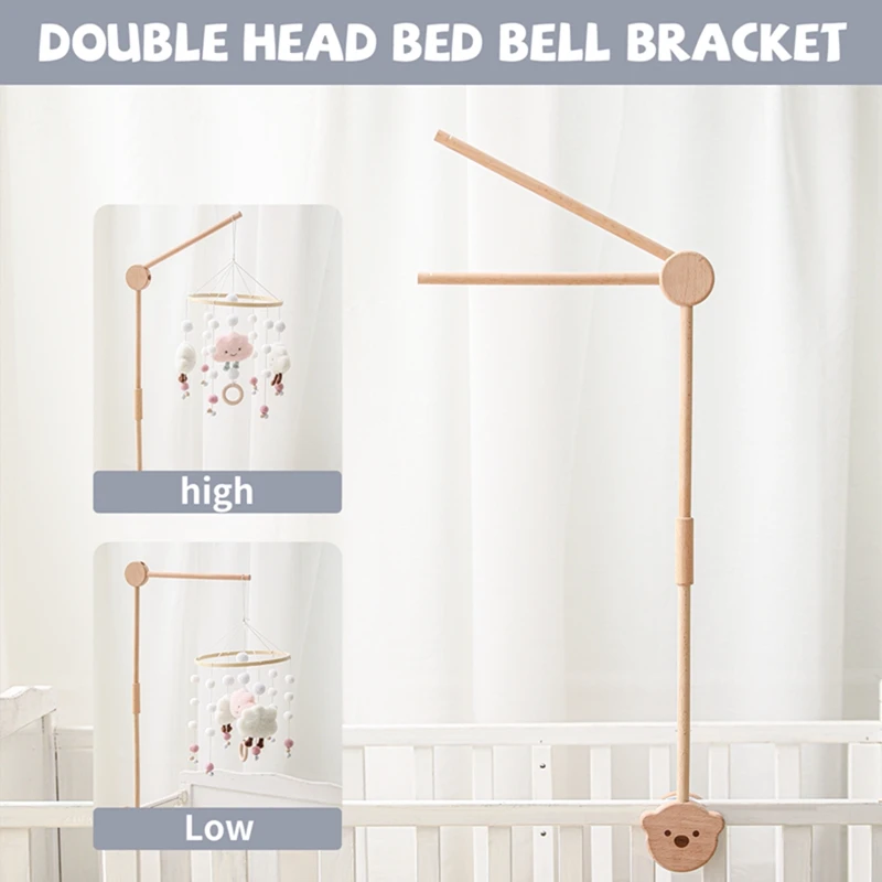  Clockwork Music Box Wooden Crib Mobile Arm Nursery Mobile arm  Mobile Hanger with Boho Baby Mobile Bassinet Mobile for Crib, Mobile Holder  for Crib Rotating Baby Mobile Nursery Decor -3Pcs Set 