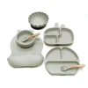 7pcs Children's Silicone Plate Set One Piece Large Suction Cup Compartment Plate Eating Training with Spoon and Fork 4