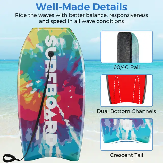Lightweight Body Board Boogie Board with EPS Core XPE Deck HDPE Bottom Multicolor1-S