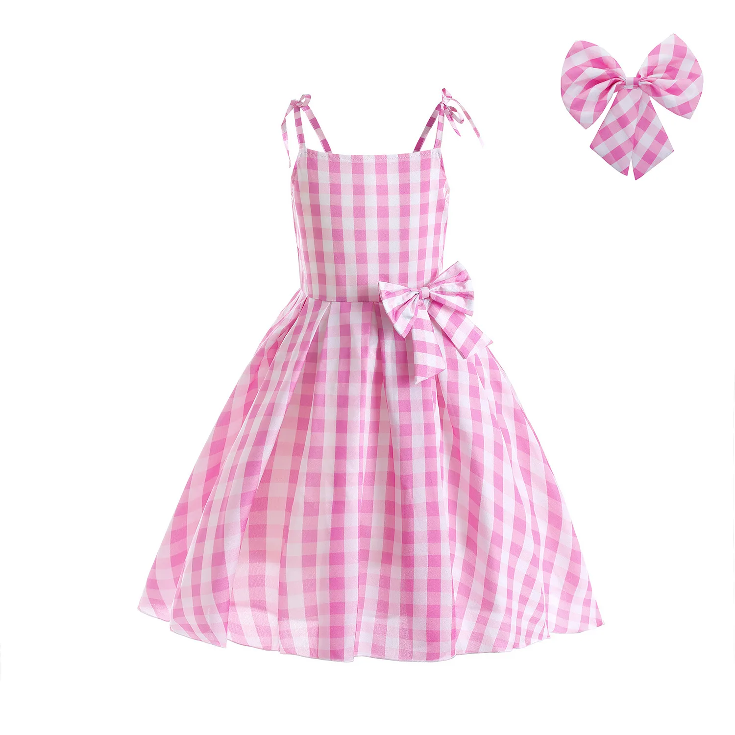 Vestito da bambina Barbi Costume 2023 Nuova moda rosa plaid dolce  abbigliamento Halloween Bambini senza maniche con cinturino Abiti per 2-12  anni