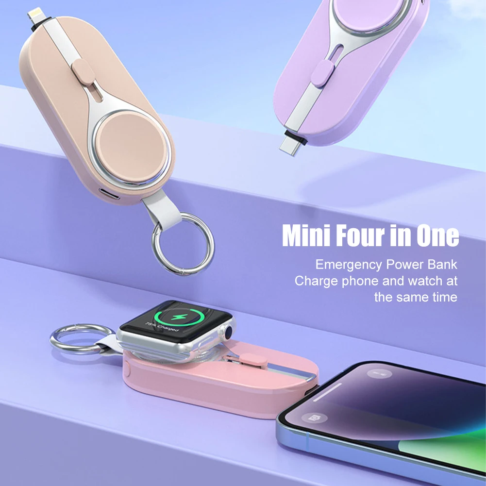 3000mAh Solar Power Bank Fast Charging Type-C/For iPhone Wireless Charger for Apple Watch Portable External Power Bank Keychain