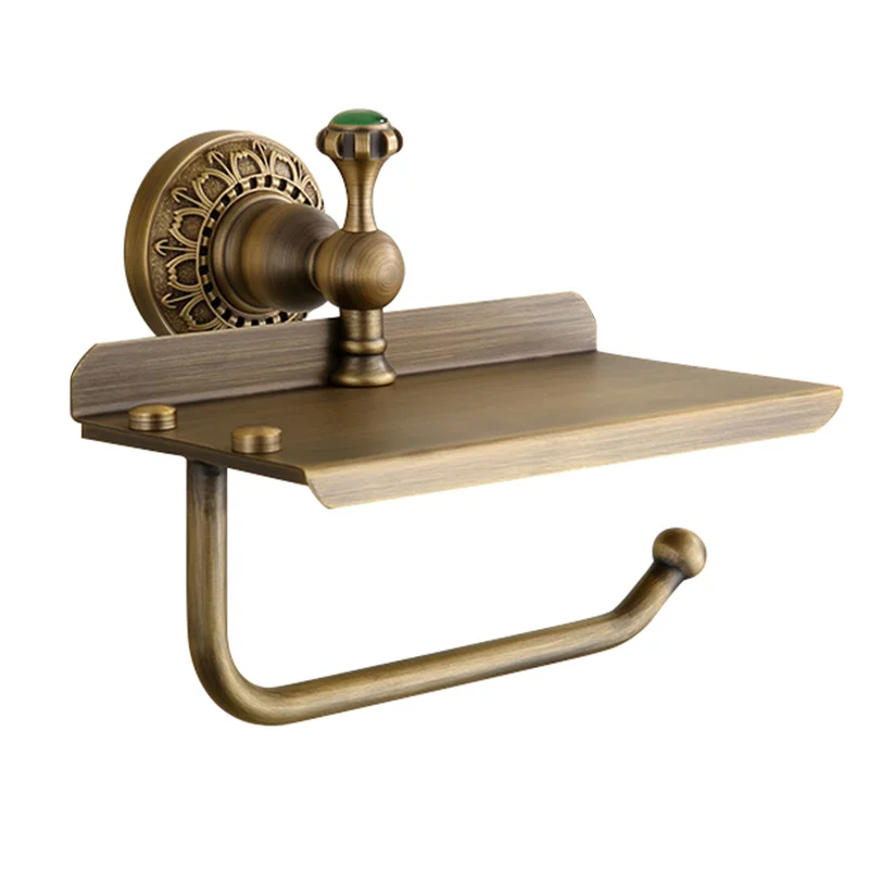 European Style Retro Toilet Paper Holder Hook Phone Stand Drilling Toilet Roll Paper Frame Embossed Craft Bathroom Accessories