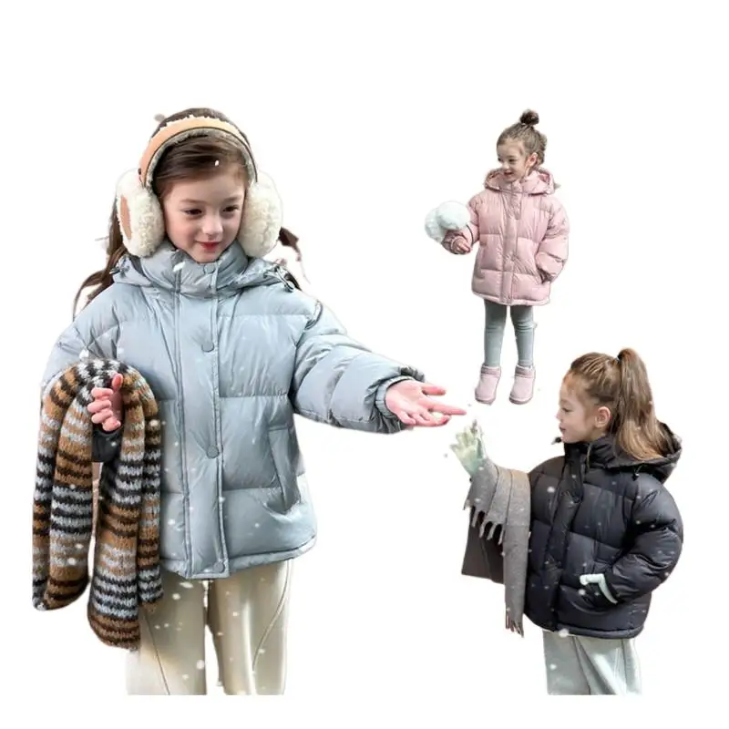 Girls' Korean-Style High-Quality 90 White Duck down Bread Coat Winter Warm Children's Solid Color Down Jacket