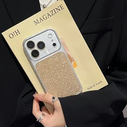 Glamorous Glitter Bling Shockproof Phone Case with Crystal Lens Protection - iPhone 15 (Gold)