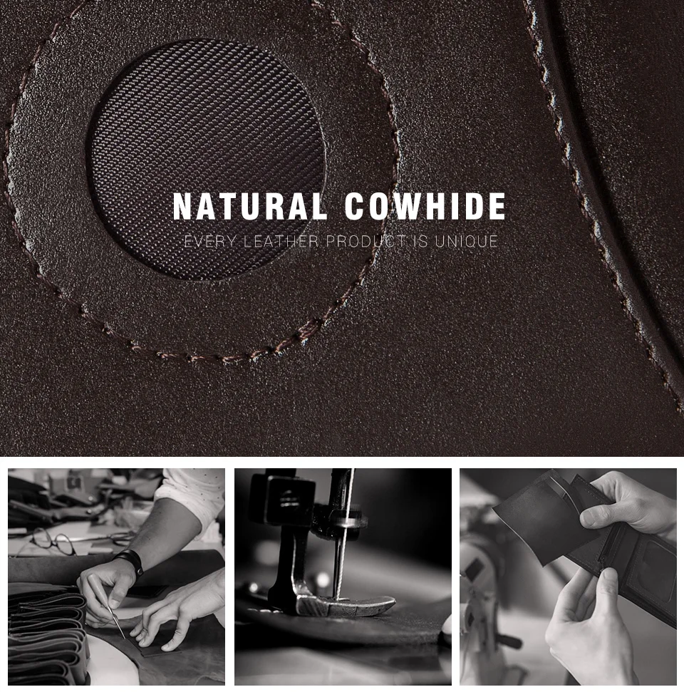 Real Leather RFID Trifold Wallet for Men - Slim Airtag Card Holder with ID Window