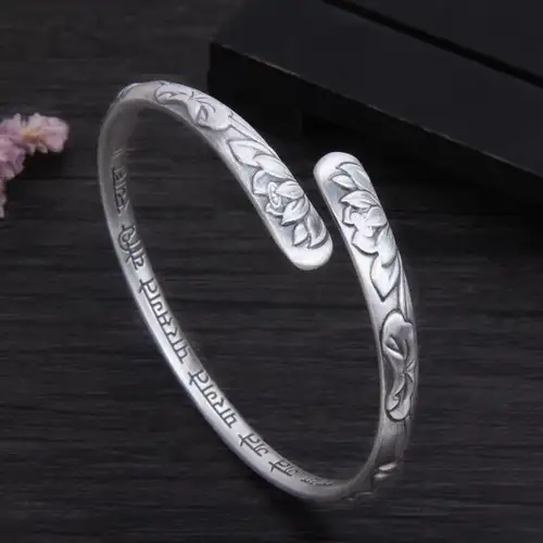 XIYANIKE Vintage Thai Silver Lotus Flower Cuff Bracelet For Women Girl Ethnic Fashion New Jewelry Party Lady Gift Pulseras Mujer - Image 4