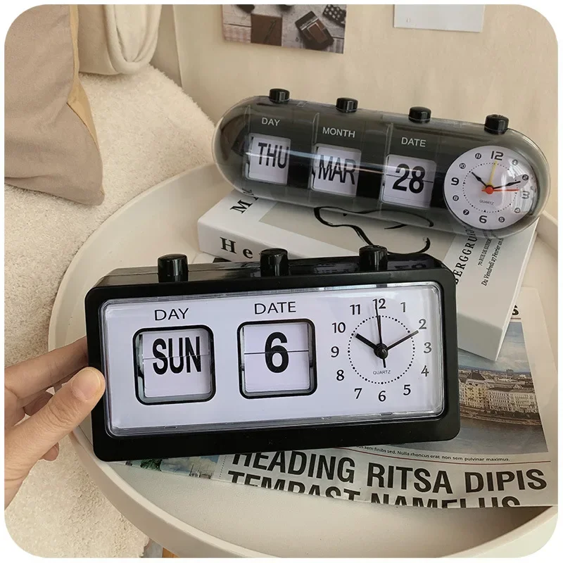 Creative Vintage Flip Clock Mechanical Alarm Clock Desktop Digital Clocks Calendar Home Decor digital clock table clock lcd digital clock digital desk clock digital table clock flipping clock retro desk clock