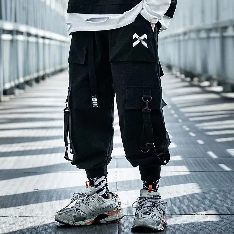 Брюки-карго Techwear мужские тактические ленты хип-хоп повседневные уличные штаны с