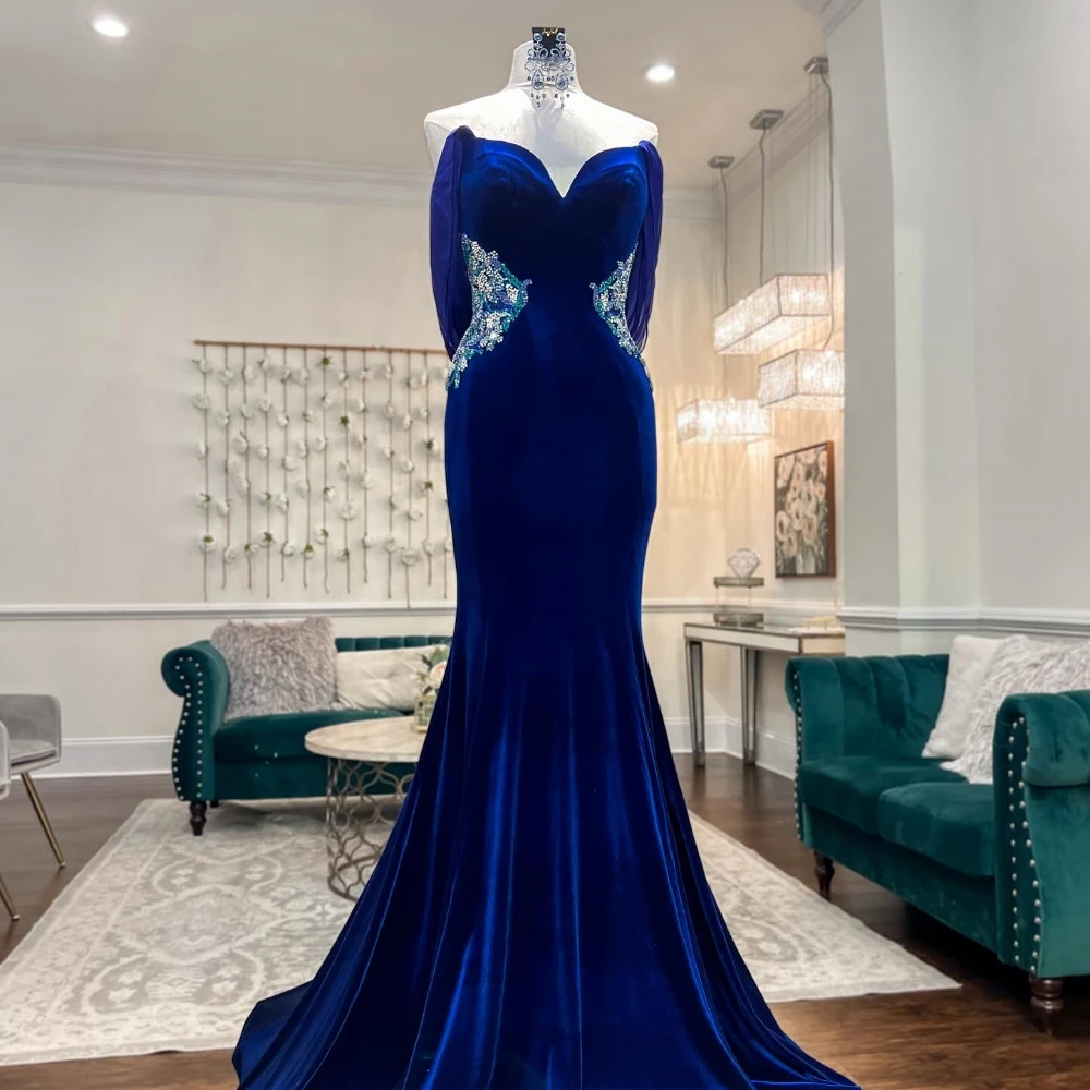 

Exquisite Formal Off the Shoulder Trumpet / Mermaid Beading Floor-Length Velour Bespoke Occasion Dresses Evening