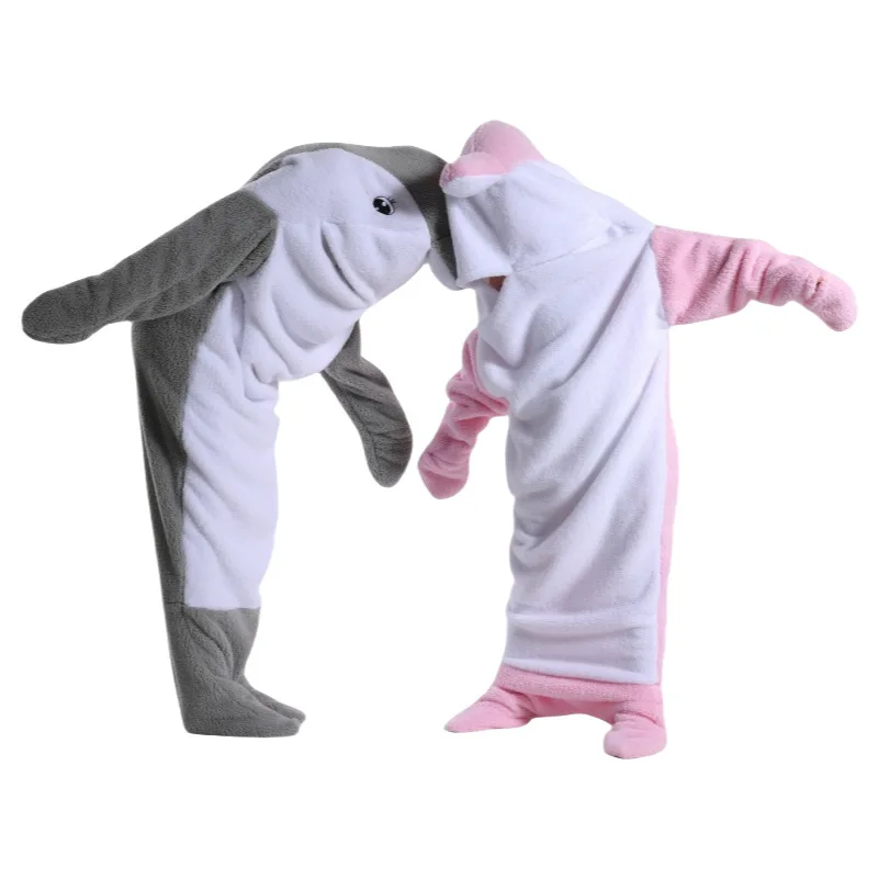 Shark Dolphin Whale Sleeping Bag Blanket Fleece Fluffy Onesie Pajamas for Children Adults Cartoon Animal Blanket Hoodie