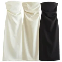 HXAO 2025 Womens Strapless Dresses Summer Off White Black White Dress Midi Ruffled Off Shoulder Backless Dress Prom Vestidos 066 - Image 2