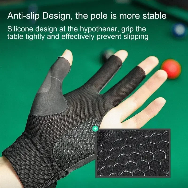 1pc Open Finger Billiard Gloves Breathable Polyester Snooker Pool Glove Adjustable Sticker Smooth Soft Lightweight Amateur Train