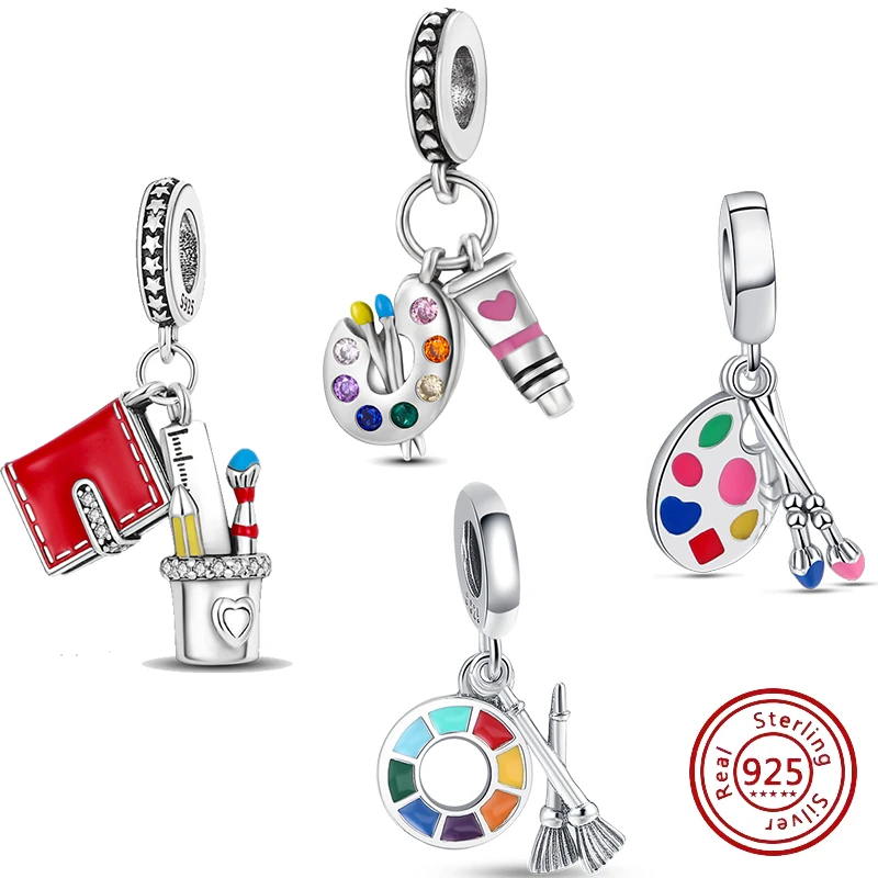 Artist Paint Palette Pendant Charms Dangle 925 Silver Colorful Fit Original Pandora Necklace Jewelry Fashion Women Bracelet fit original pandora charms silver color bracelet necklace diy women jewelry colorful zircon crystal magic unicorn pendant beads