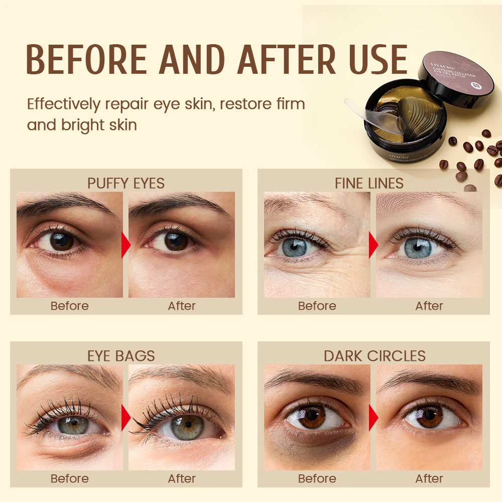 Caffeine Collagen Under Eyes Patches Lighten Dark Circles Bags Puffiness Fine Lines Wrinkle Nourish Eye Skin Care Eye Mask 60pcs 3
