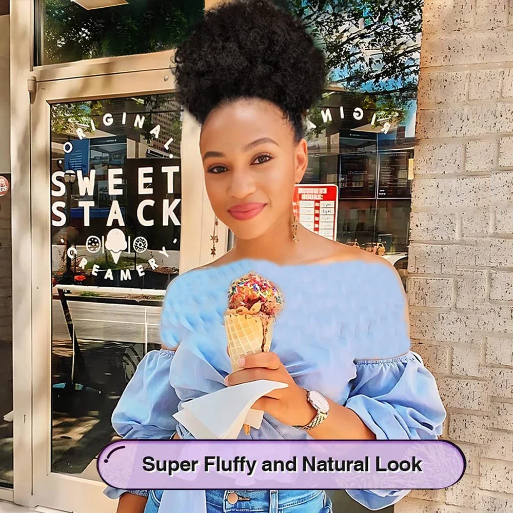 Short Afro Kinky Curly Ponytail Hair Piece for African Ponytail Extension Human Afro Kinky Curly for Women