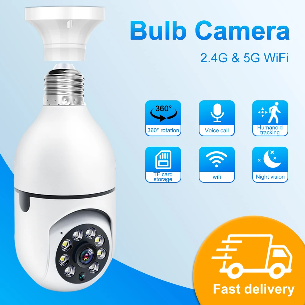 2.4G&5G Wifi Camera 5MP Outdoor Wireless CCTV IP E27 4X Digital Zoom Home Surveillance Smart Tracking Security Protection Night