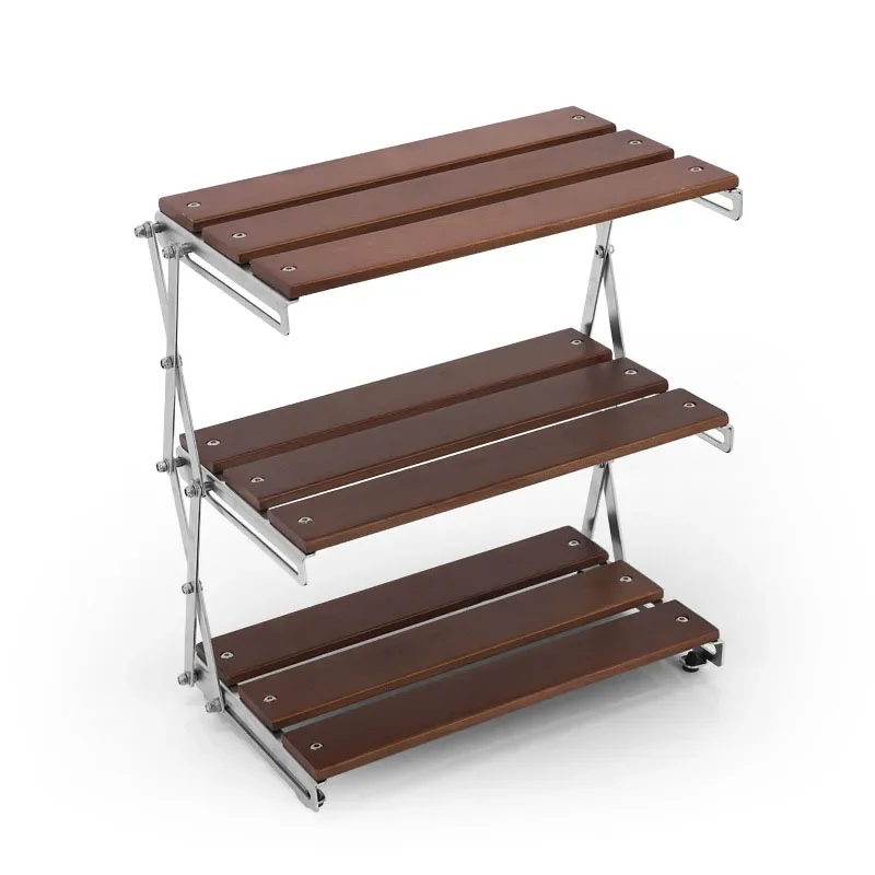 Camping Storage Rack Three-Layer Folding Steel Portable Storage Rack for Picnics Barbecue Multifunctional Shelf