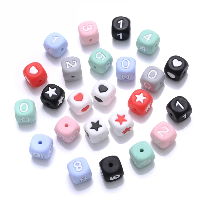 

50Pcs/Lot 12mm Silicone Beads 0-9 Digital Number Loose Silicone Beads for Baby DIY Pacifier Clips Teether Bracelet Accessories