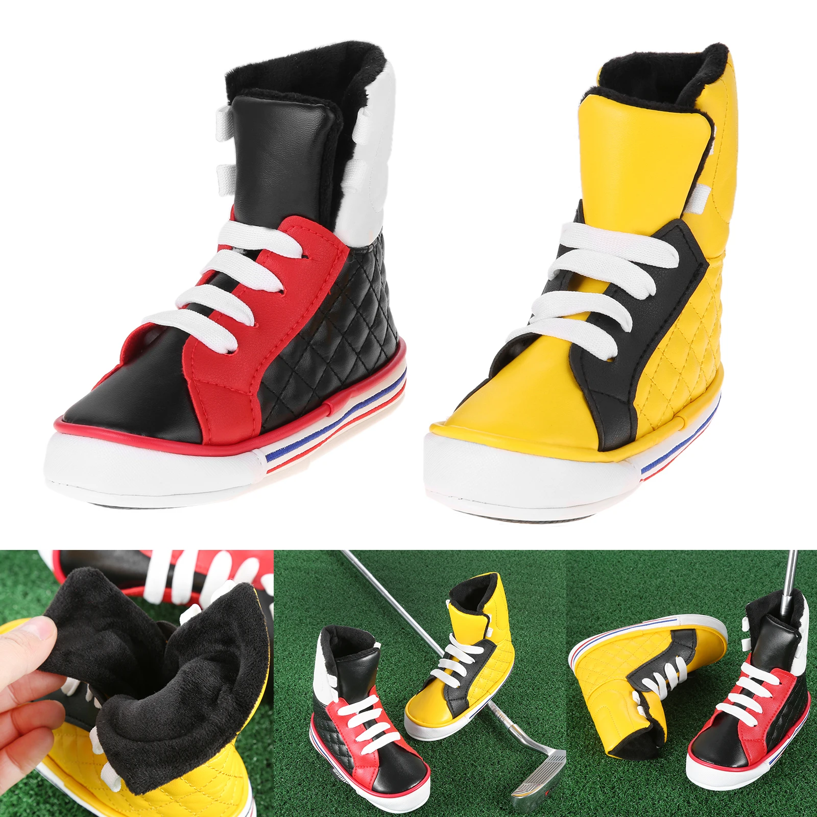 

1 Pc Golf Putter Head Cover Cute Shoes Design PU Leather Yellow/Black&Red 17 X 13.5cm Golf Club Head Cover Golf Supplies