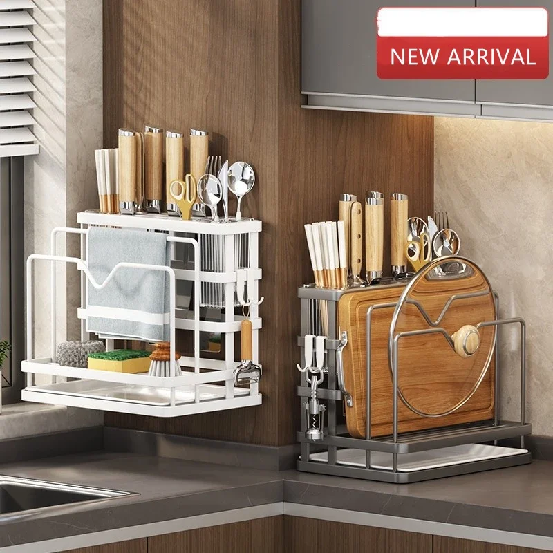 Kitchen knife holder, chopstick holder, wall mounted multifunctional countertop, cutting board, vegetable board storage 2