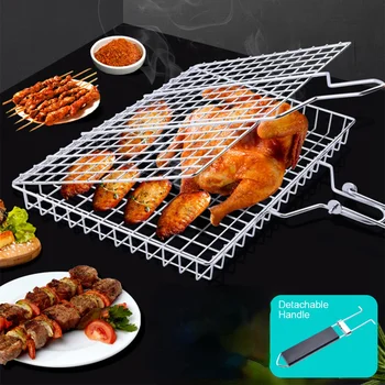 304 Stainless Steel BBQ Mesh Non Stick Grilling Basket Grill Mesh Mat Meat Vegetable Steak Picnic Party Barbecue Tool