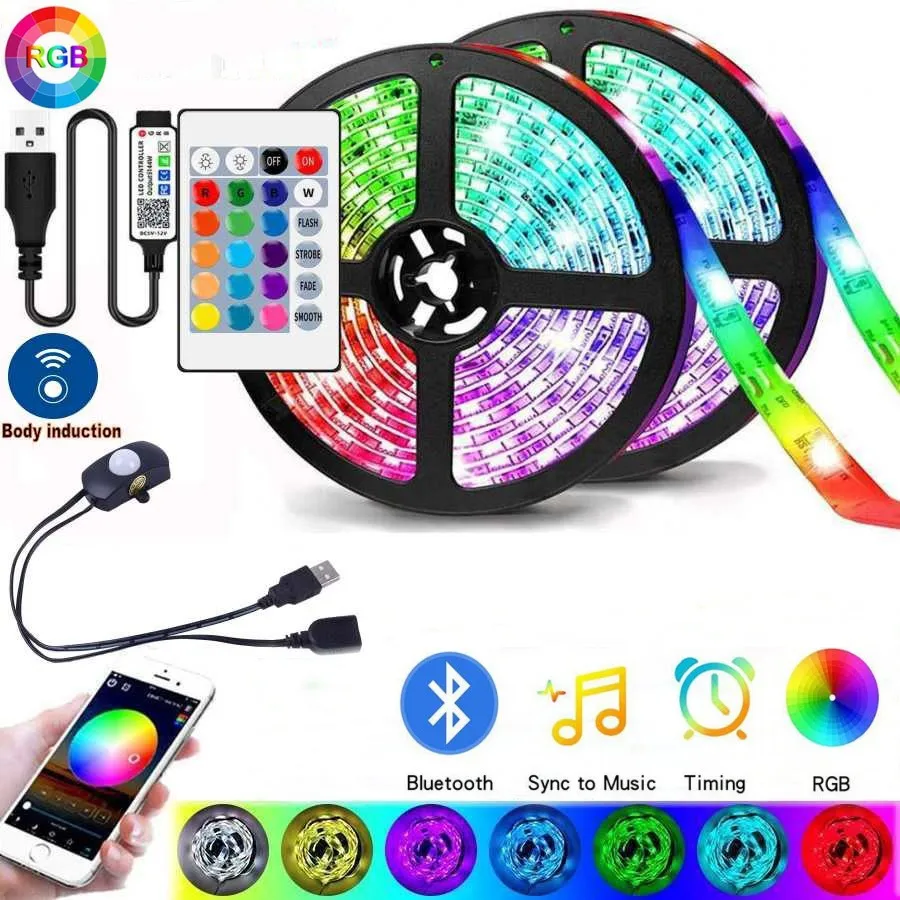 

LED Body induction LED Strip Light USB 2835 RGB Flexible Lamp Tape Infrared Bluetooth Control 5V TV Backlight Party Decoration