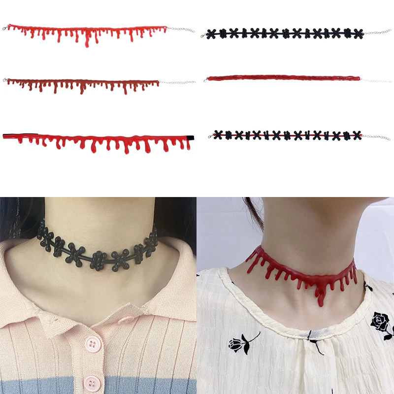 

Horror Blood Drip Necklace Women Chokers Necklaces Halloween Gift Scary Vampire Dark Cosplay Masquerade Party Accessories