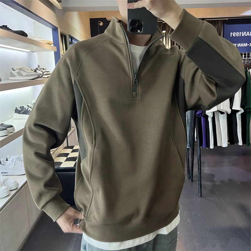 Men's Autumn Half-Zipper Polo Sweatshirt Stand-up Collar Pullover