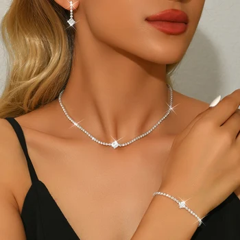 Women's Jewelry Set zircon Copper Alloy Chain Necklace Earrings Bracelet Casual Accessories for Weddings Parties Holidays 1