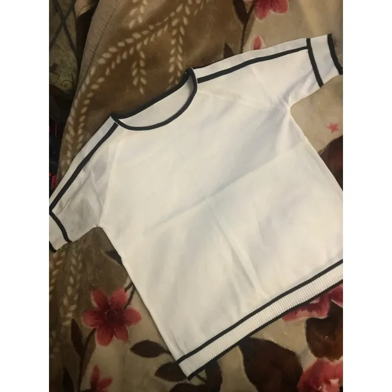 Color Blocked Women's Knitted Thin Short Sleeved Top Casual Striped Fashionable T-shirt 18841