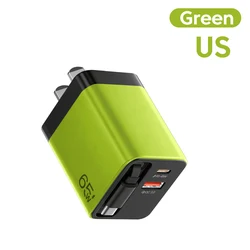 High - Power USB Charger with Telescopic Cable - Us green