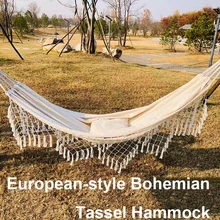 

European Style Tassel Hammock Outdoor Home Lightweight Canvas Parachute Hammocks Fabric Hanging Bed Sleeping Bed Net Chair