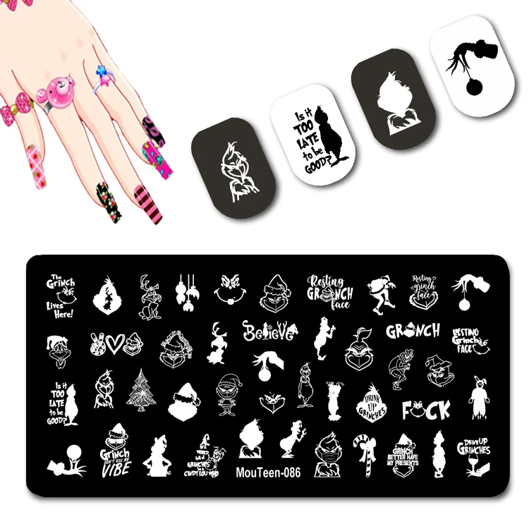 2022 New Green Hair Monster Stamping Plate Simpatico Personaggio Dei Cartoni Animati Nails Art Tem Piatti Green Body Man Nails Piatti #086