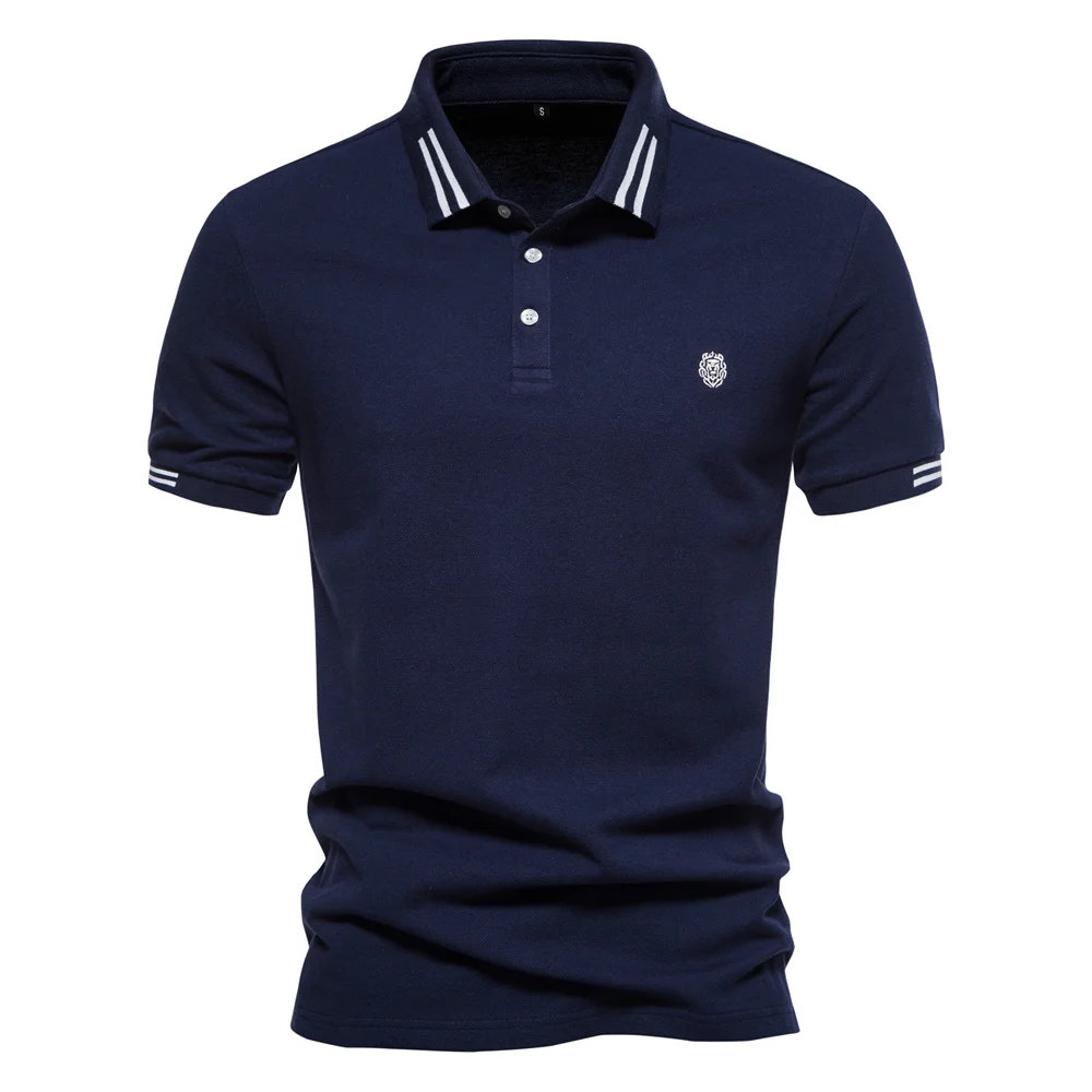 AIOPEON 100% Cotton Men's Solid Color Short Sleeve Polo Shirt - Casual Summer Designer Wear