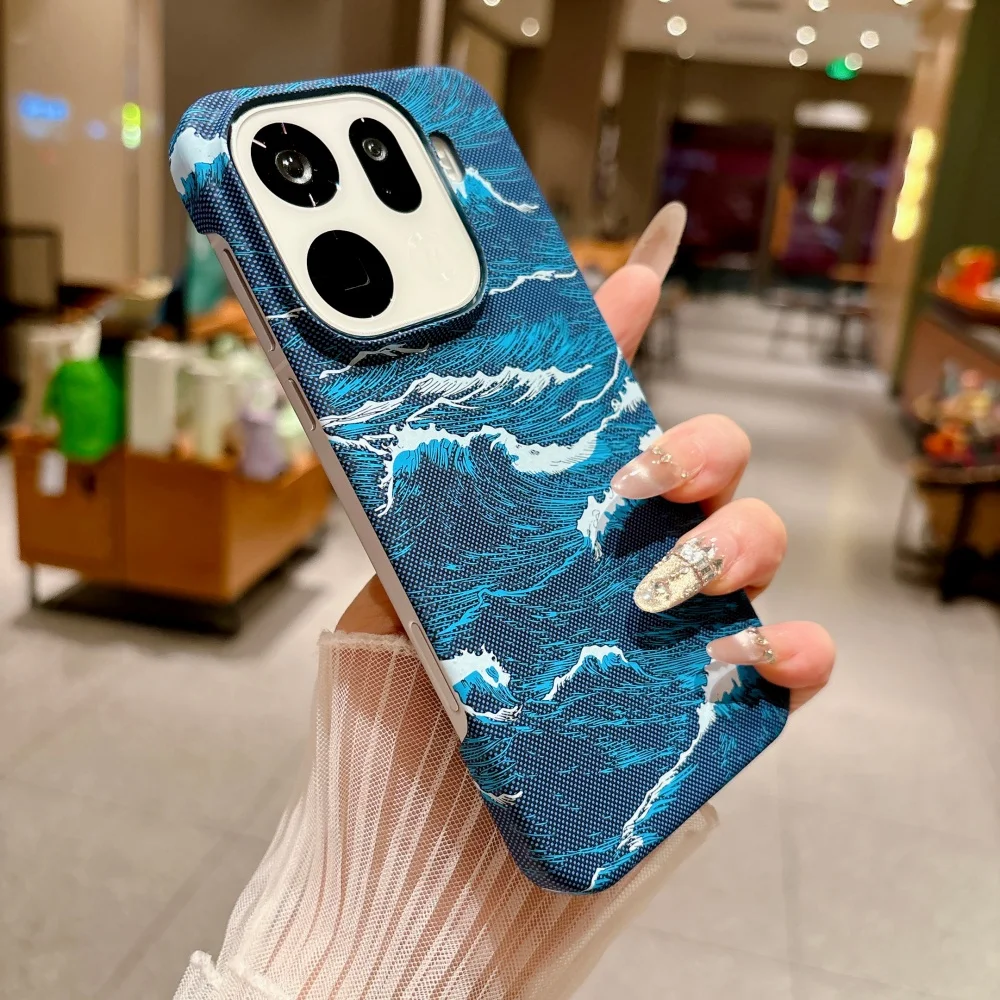 Frosted Frameless Magnetic Phone Case with Carbon Fiber Kevlar Waves Texture